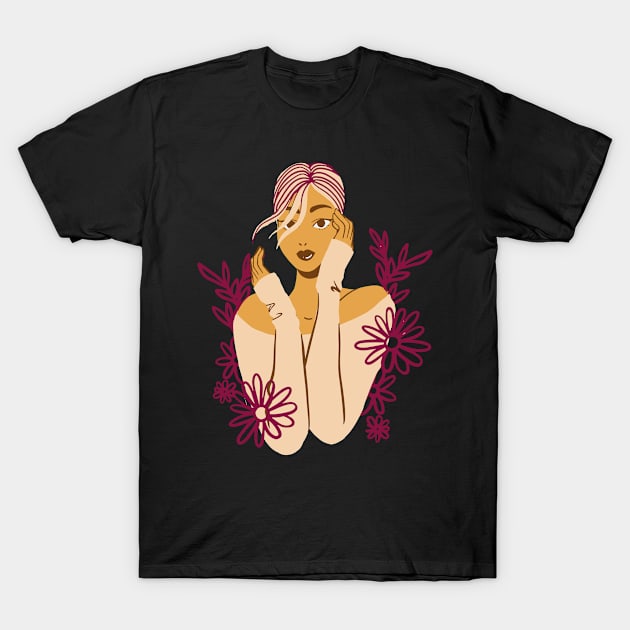 Wild Girl Floral Woman With Flowers Blonde Woman T-Shirt by olivetees